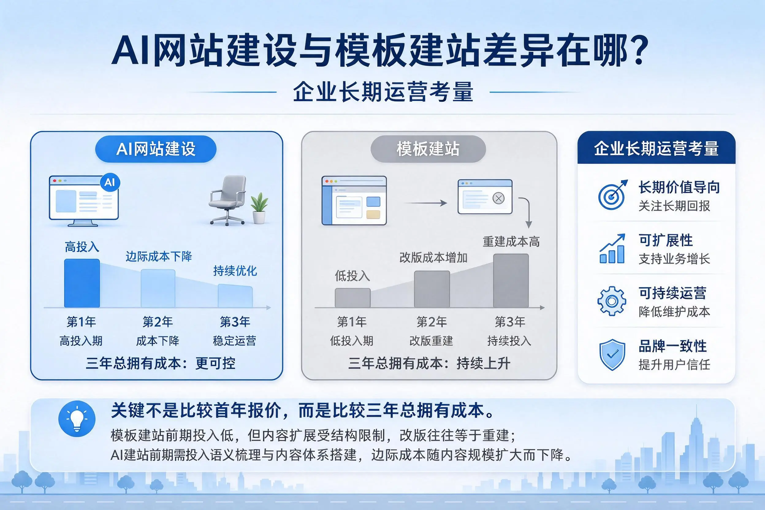 AI网站建设与模板建站差异在哪?唐山企业长期运营考量